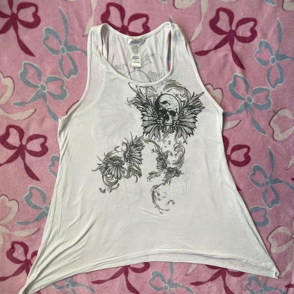 Y2K Los Angeles Bus Stop Skull Rhinestone Tank Top Small